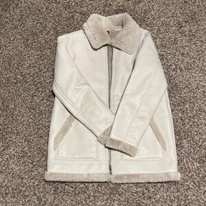 H&M White Leather Jacket with Cream Accents